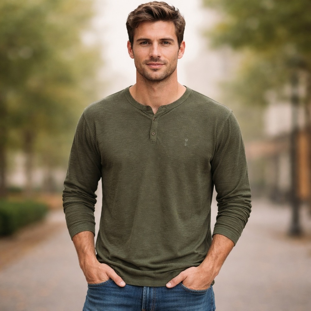 Allsaints army green thick thermal long sleeve shirt XL preppy outdoor